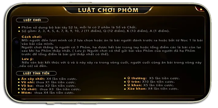 Luật chơi phỏm Go88 đưa ra